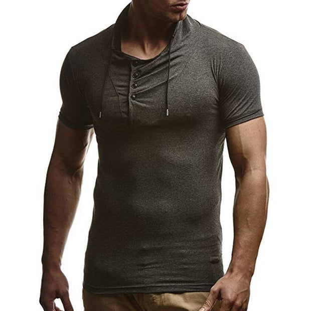 Men's Slim Solid Color Stand Collar Short Sleeve T-shirt