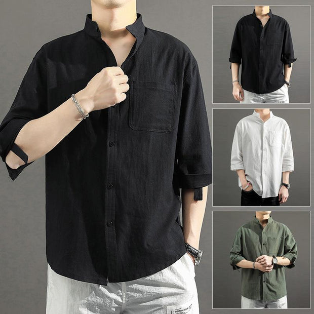 Men's Plain Cotton Linen Large Size Shirt