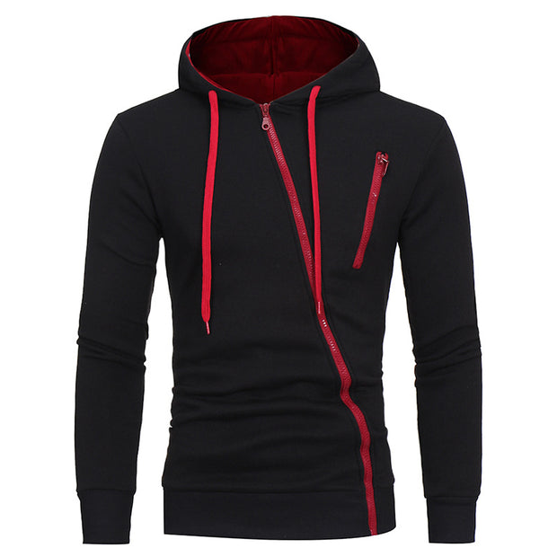 Mens new plain casual slim hooded cardigan sweater
