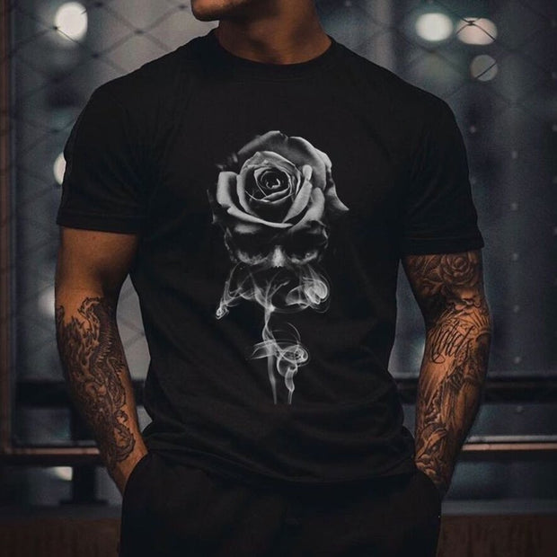 Skull rose print short-sleeved T-shirt
