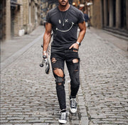 Mens Fashion Washing Short Sleeve Smiley T-shirt