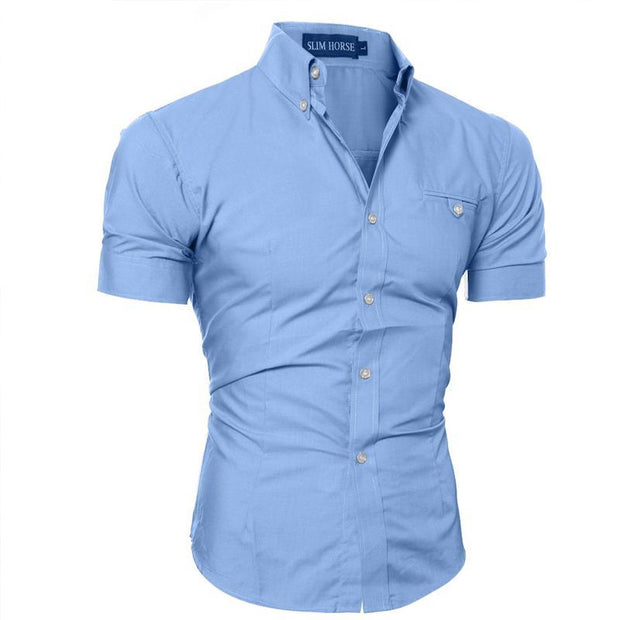 Mens Short-sleeved Shirt Slim Solid Color Shirt