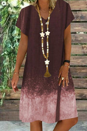 Sexy Straight Two-color Gradient Short-sleeved V-neck Dress
