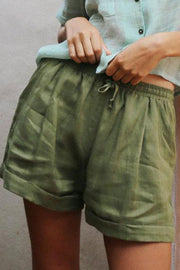 Neocozy Elastic Waist Loose Cotton And Linen Casual Shorts