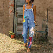 Neocozy Women Fashion Denim Sleeveless Print Jumpsuit