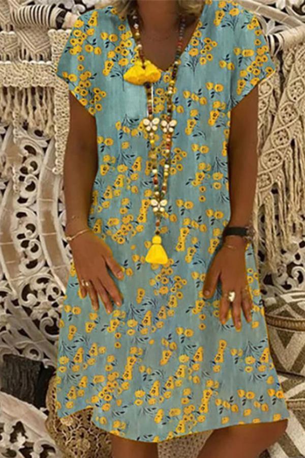 Floral Knee Length Short Sleeve Dress