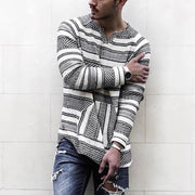 Men's Casual V-Neck Long Sleeved Striped T-shirt