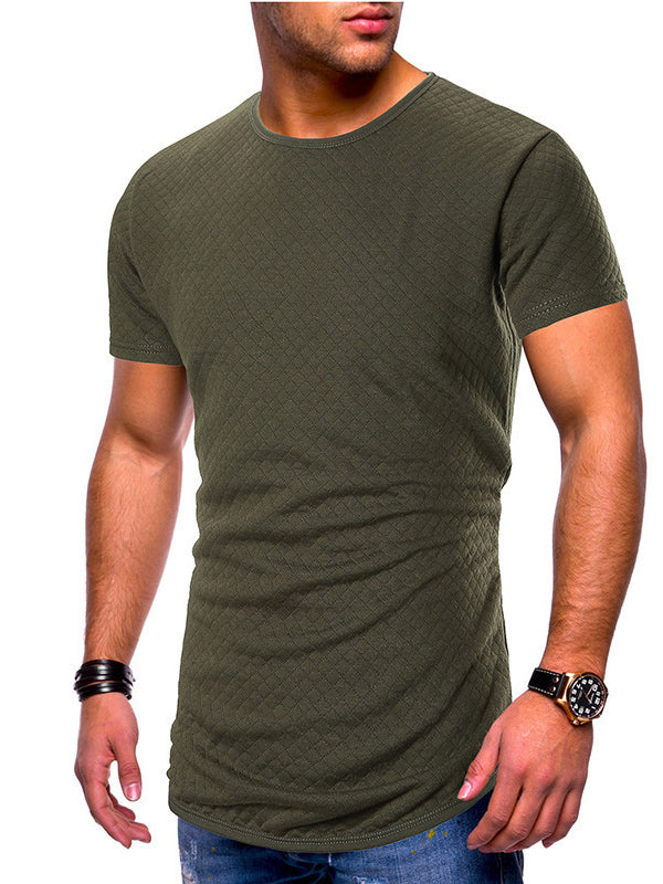 Mens Fashion Plain Small Plaid Slim Short Sleeve T-Shirt