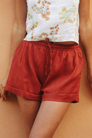 Neocozy Elastic Waist Loose Cotton And Linen Casual Shorts
