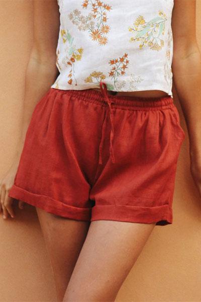 Neocozy Elastic Waist Loose Cotton And Linen Casual Shorts