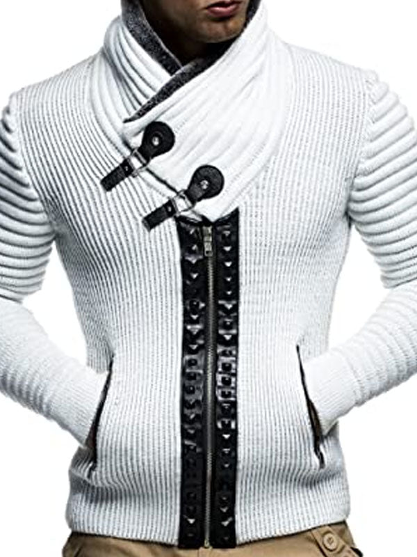 Men's Casual High Neck Zipper Plus Fleece Sweater Coat