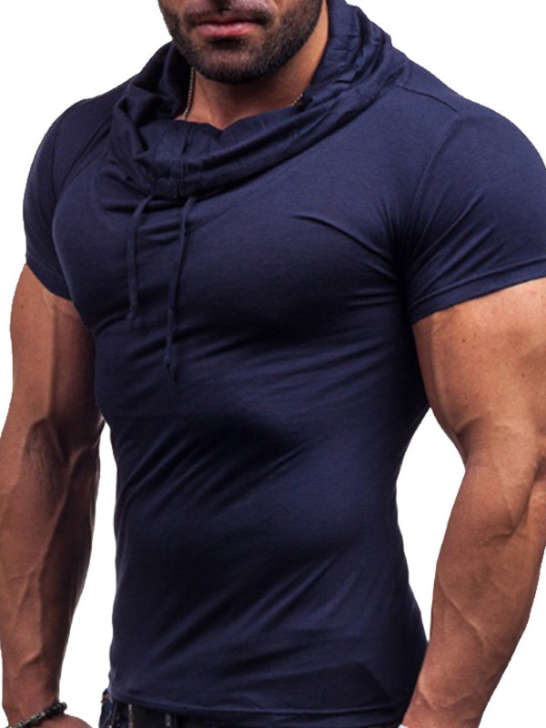 Mens Pile Collar Casual Slim Short Sleeve T-Shirt
