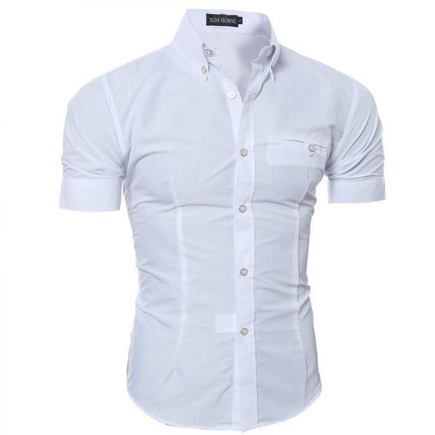 Mens Short-sleeved Shirt Slim Solid Color Shirt
