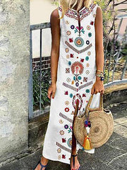Women White Flower Printed Casual Dress