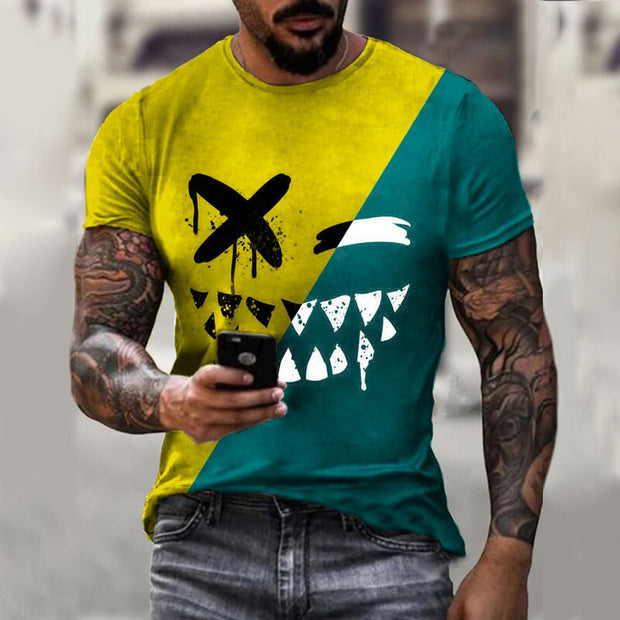 Fashion men’s color matching smiley face T-shirt