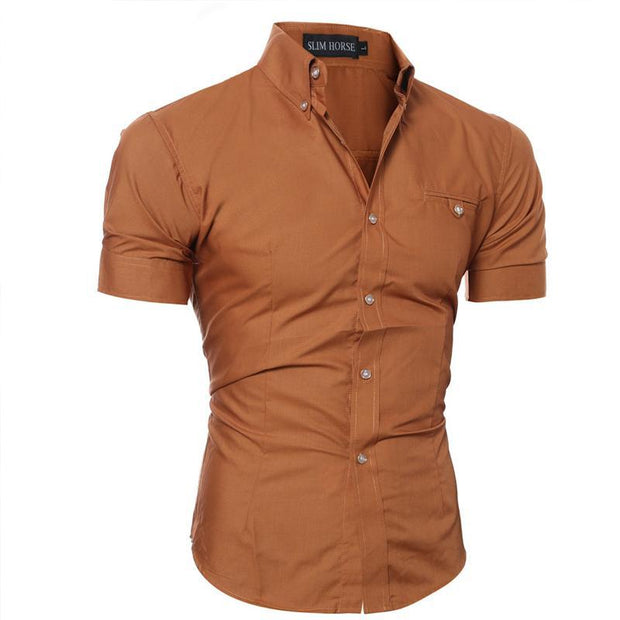 Mens Short-sleeved Shirt Slim Solid Color Shirt
