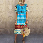 Sexy Short-sleeved Printed Round Collar Dress
