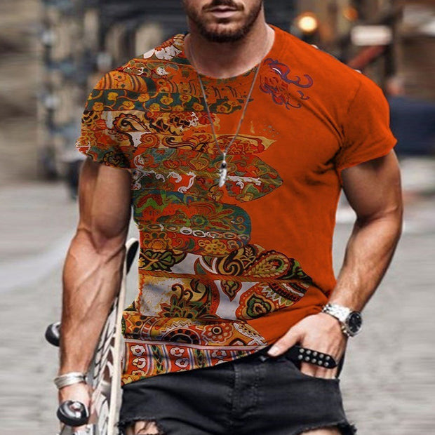 Mens Fashion Retro Casual Printed T-Shirt