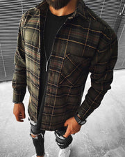 Casual Check Textured Button Long Sleeve Jacket