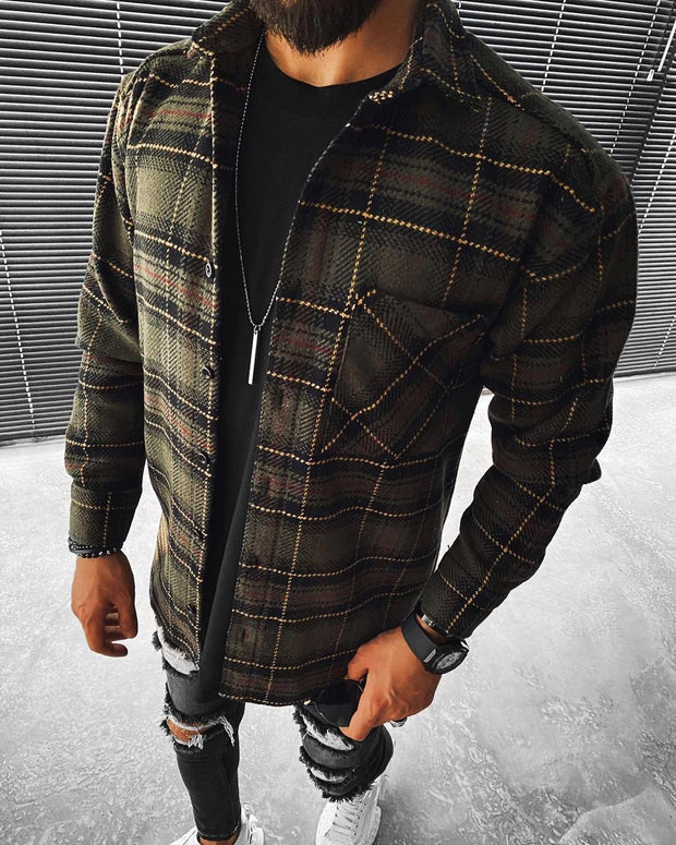 Casual Check Textured Button Long Sleeve Jacket