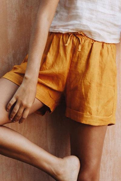 Neocozy Elastic Waist Loose Cotton And Linen Casual Shorts