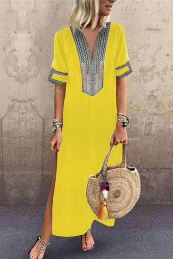 Sexy Flower Printing Short Sleeve Long Slim Dress