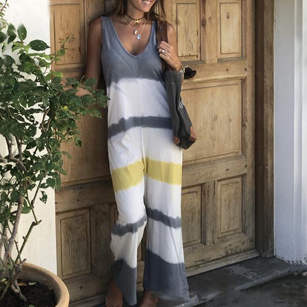 Women's Loose Sleeveless Stripe Printed Jumpsuit