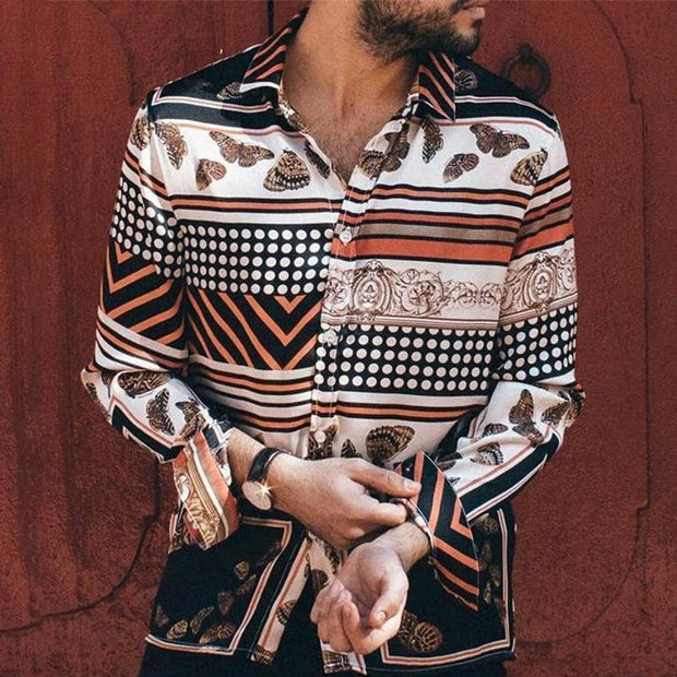 Men's Fashion Butterfly Pattern Stripe Shirt