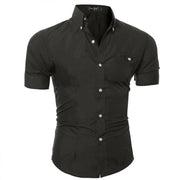 Mens Short-sleeved Shirt Slim Solid Color Shirt