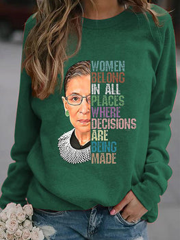 Women Portrait Print Crew Neck Sweatshirt
