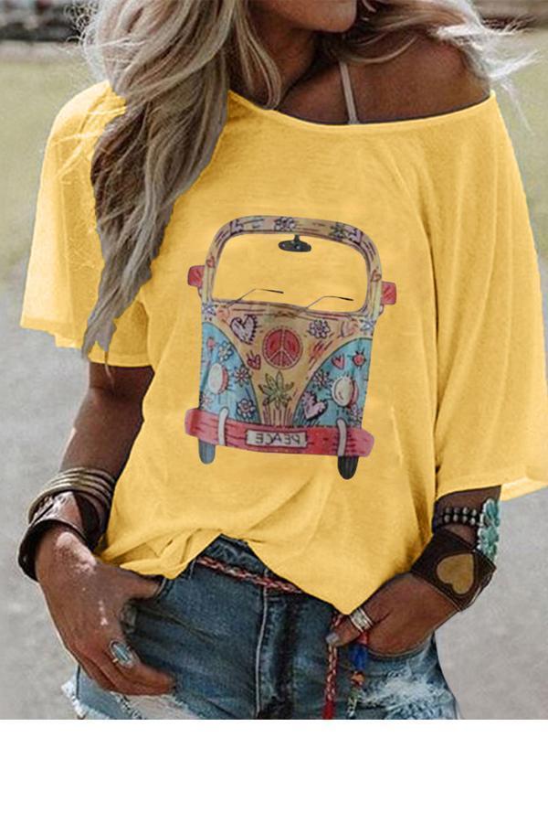 Women's Car Print Short Sleeve Shirt