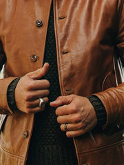Mens Retro Casual Pocket Lapel Motorcycle Leather Jacket