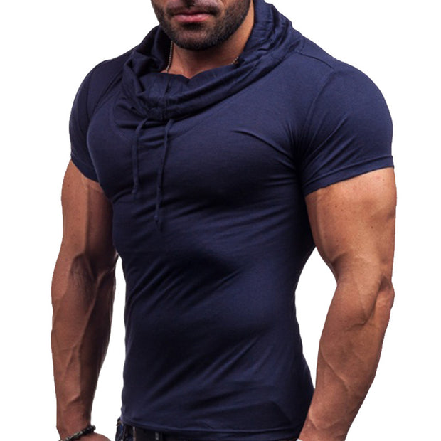 Mens Pile Collar Casual Slim Short Sleeve T-Shirt