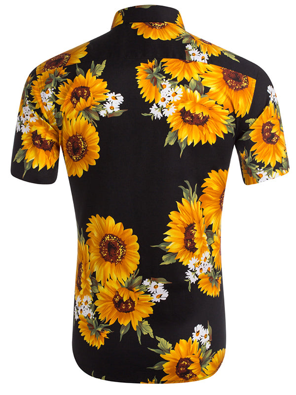 Fashion Mens Casual Short-Sleeved Floral Shirt