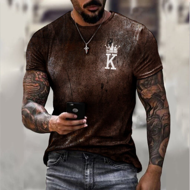 Mens Retro Letter Print Short-Sleeved T-Shirt