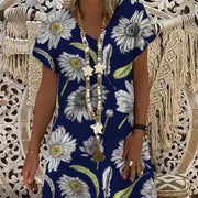 Printed Short-sleeved A- word Stripe Dress