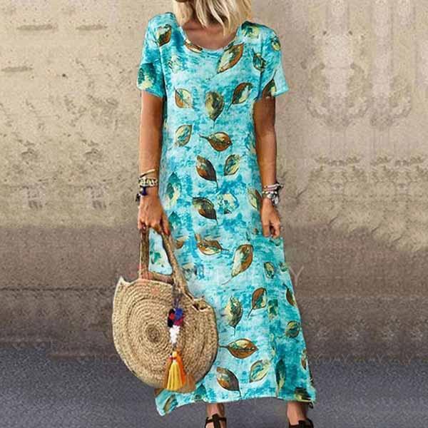 Neocozy Casual Floral Tunic Round Neckline Shift Dress
