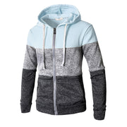 Mens new plain casual hooded cardigan color block sweater