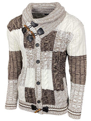 Mens Slim Color Block Collar Buttoned Sweater Jacket