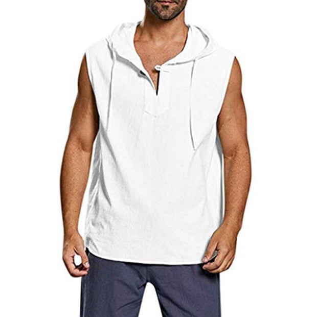 Men's Solid Color Collage Cotton And Linen Vest