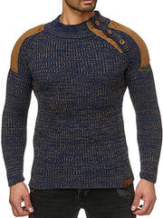 Men's Fashion Casual Buttoned Mixed Color Slim Sweater