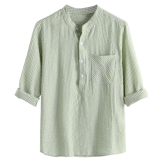 Men's new fashion casual striped long sleeve shirt