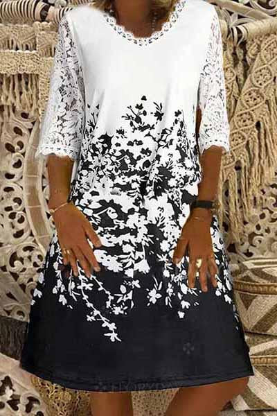 Sexy Casual Floral Tunic V-Neckline A-line Dress
