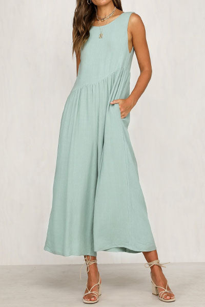 Womens solid color loose pleated jumpsuit