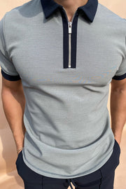 Contrasting color Zip Polo pink and navy blue polo shirt