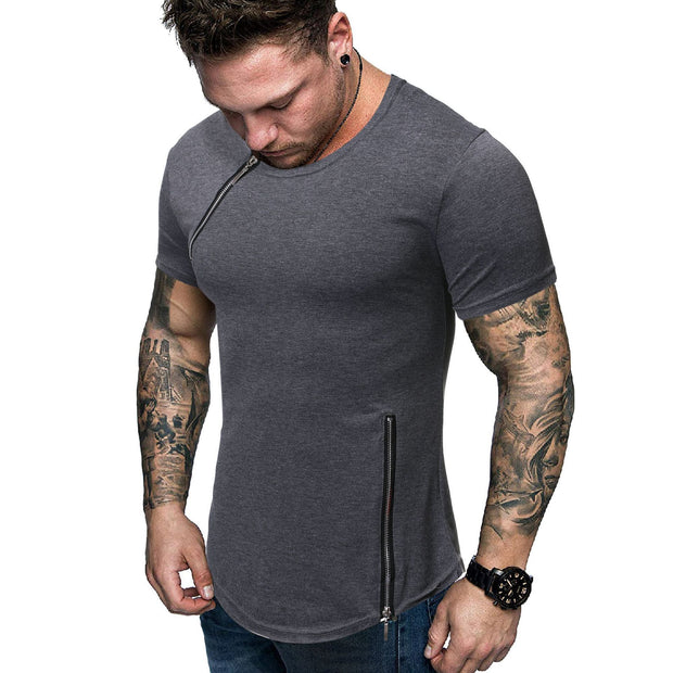 Mens Fashion Zipper Stitching Short Sleeve T-Shirt
