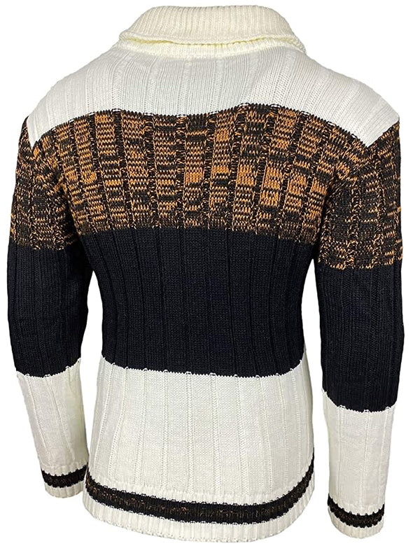 Mens Slim Color Block Collar Buttoned Sweater Jacket