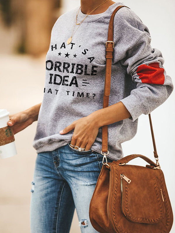 Womens Round Neck Pullover Long Sleeve Letter Printed Sweatshirt
