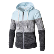 Mens new plain casual hooded cardigan color block sweater