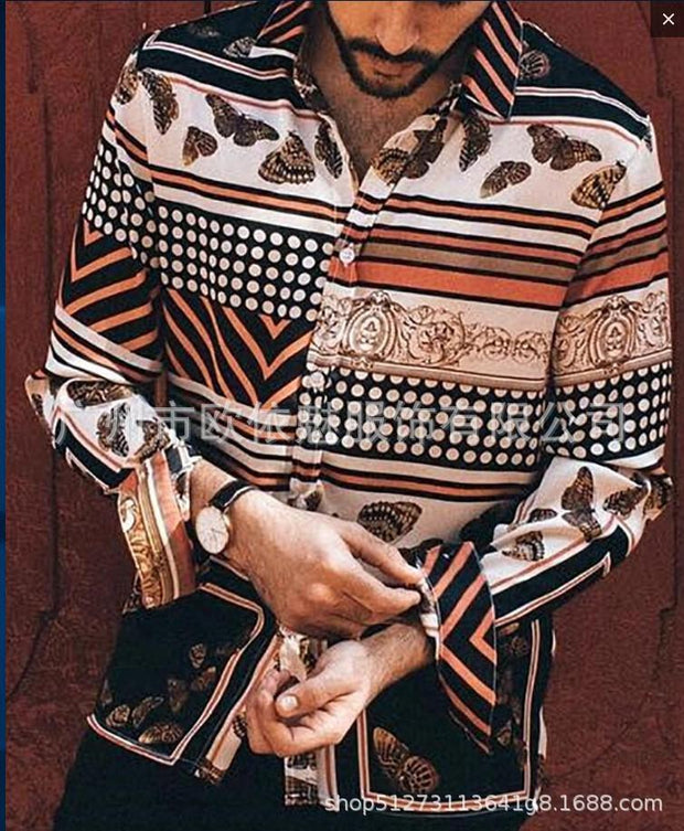 Men's Fashion Butterfly Pattern Stripe Shirt